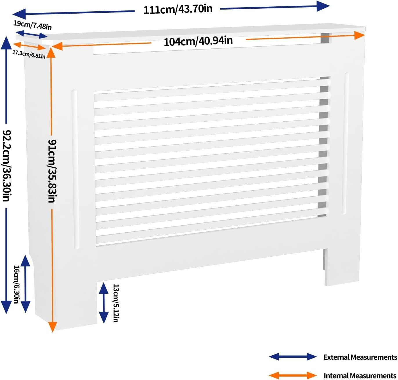 Tall White Radiator Cover Cabinet 92cm High MDF Modern Horizontal Heater Cover
