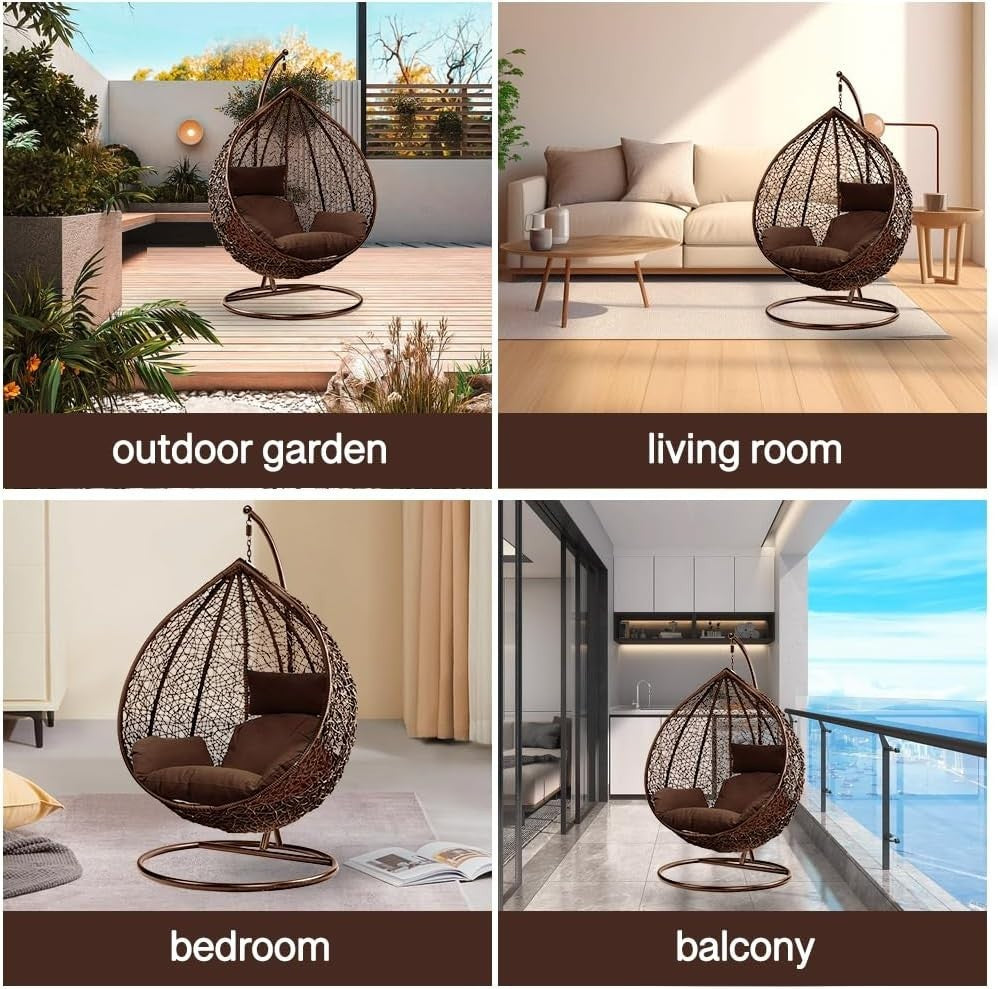 Rattan Swing Egg Chair Indoor Outdoor Hanging Chair with Stand & Cushions Garden