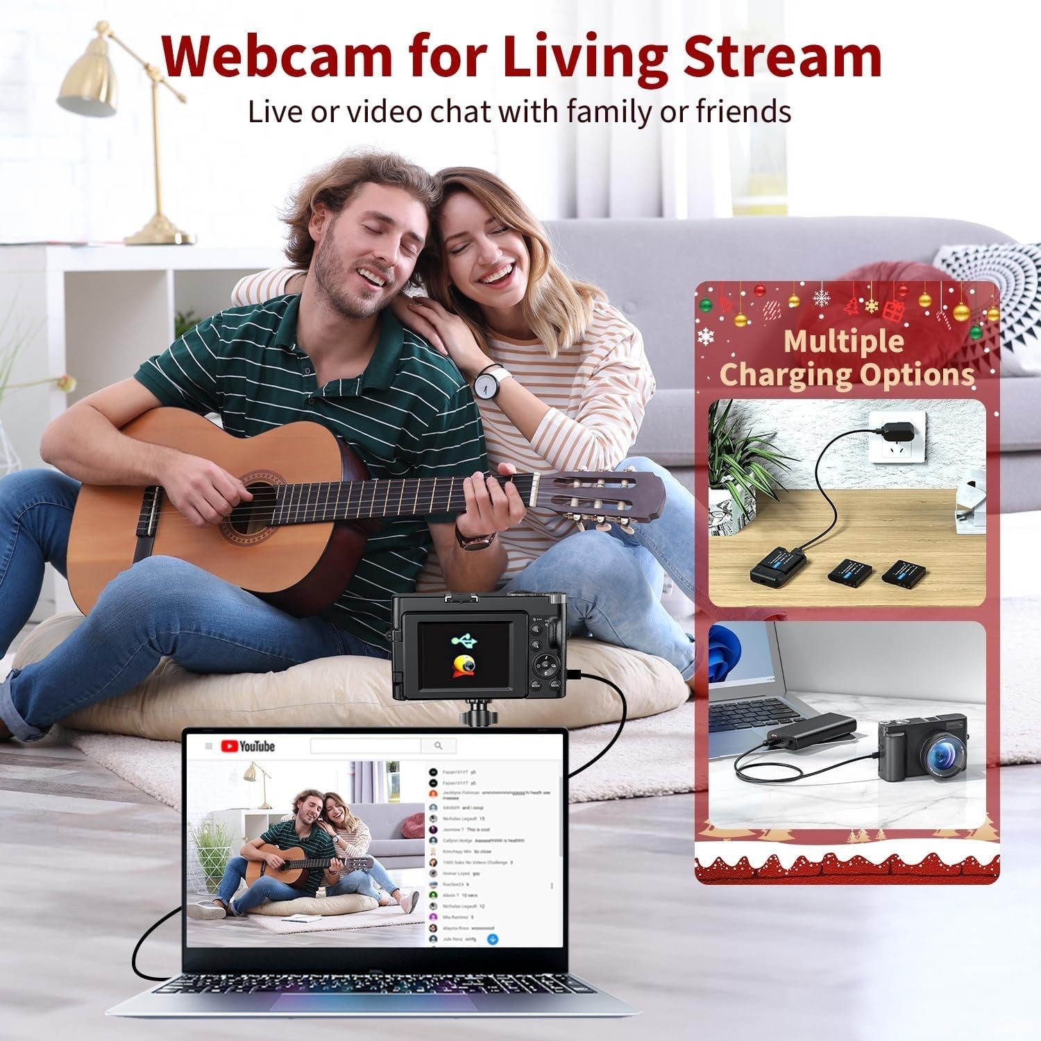 4K 48MP Vlogging Camera Flip Screen 16X Zoom 32GB Bundle