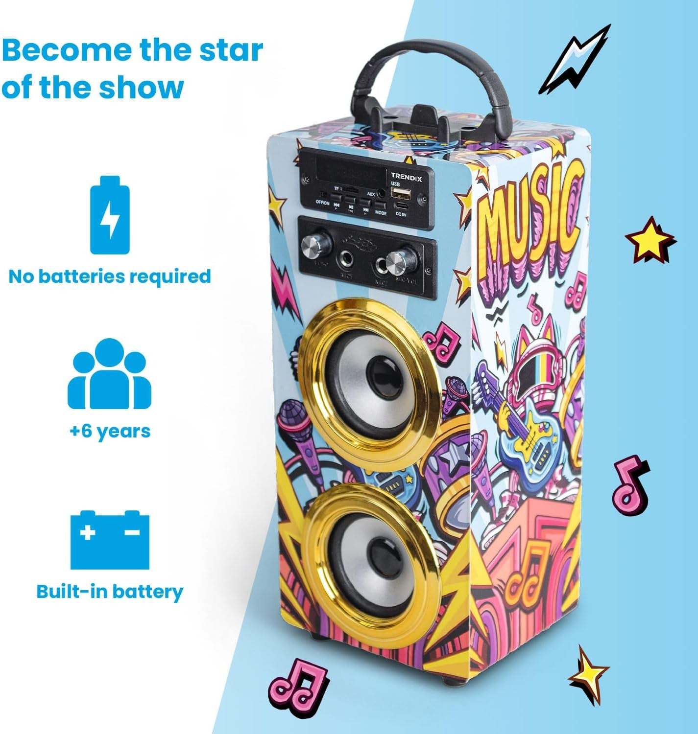 Gold Star Kids Karaoke Machine Bluetooth FM USB Micro SD