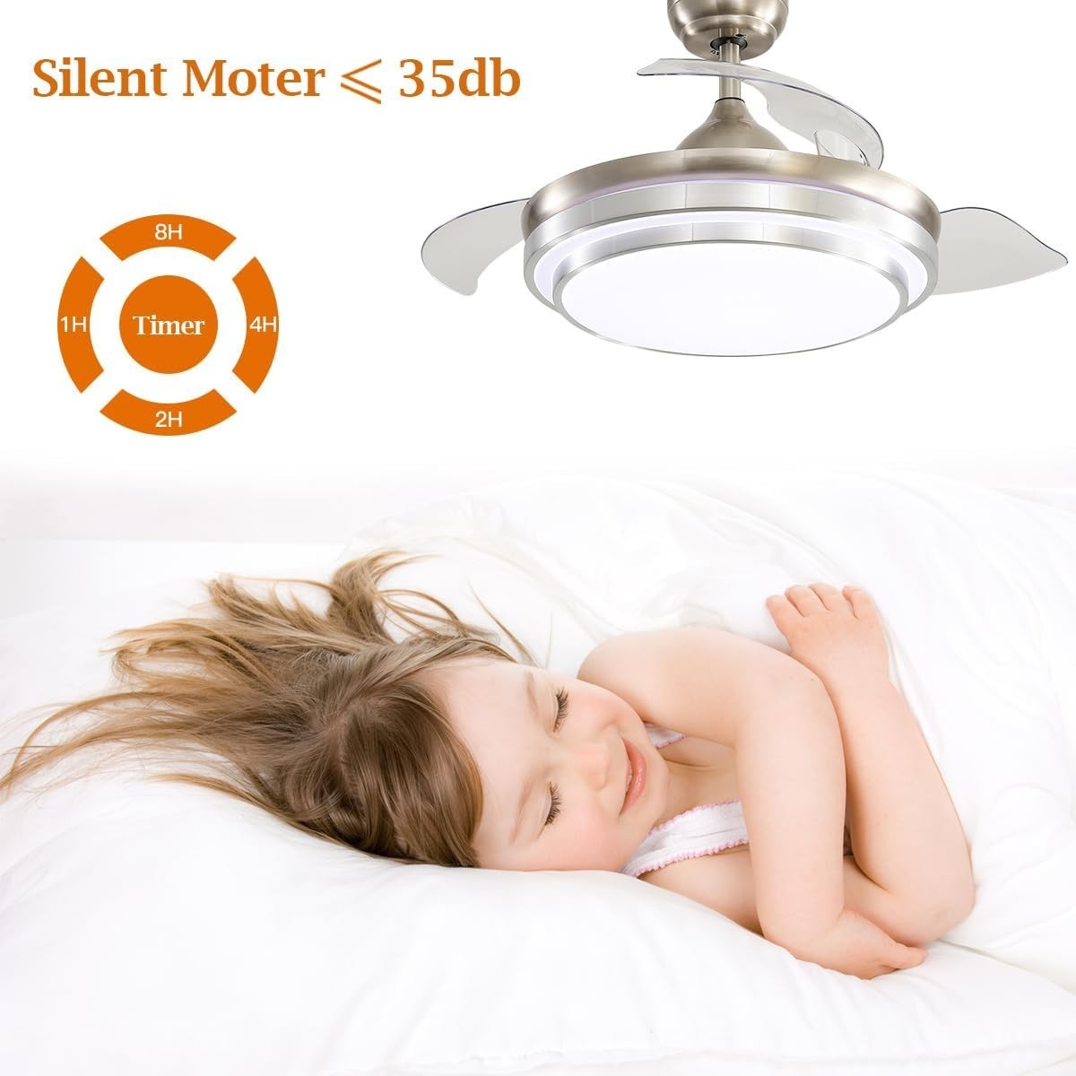 Warmiehomy 42" Ceiling Fan with Lights Retractable Blades 36W LED Sliver