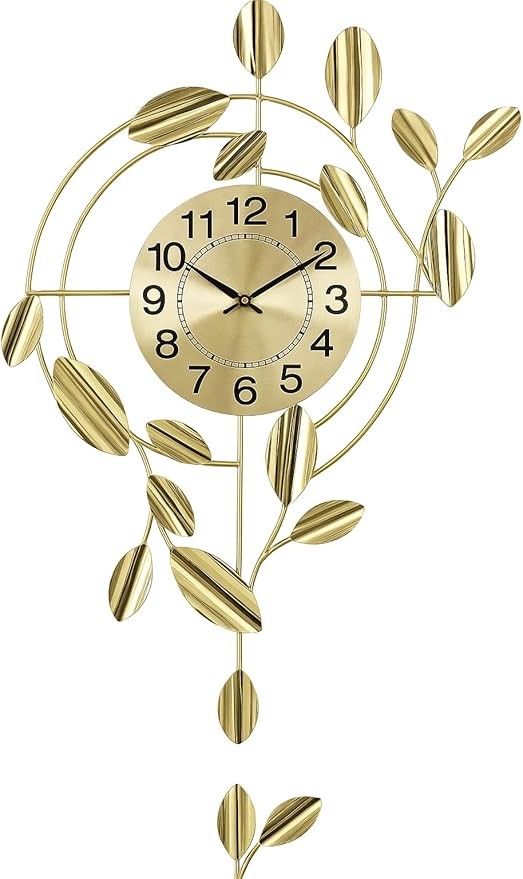 Luxury Gold Leaf Wall Clock Modern 78×48cm Silent Metal Art Decor Living Room