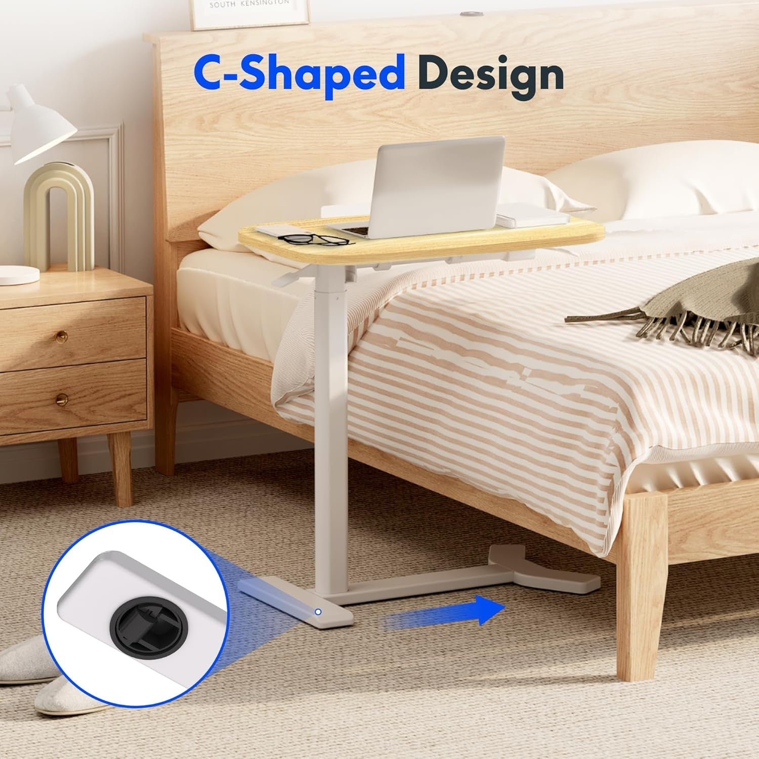 Adjustable Standing Overbed Desk Sit Stand Laptop Table Tilting Top 60x40cm