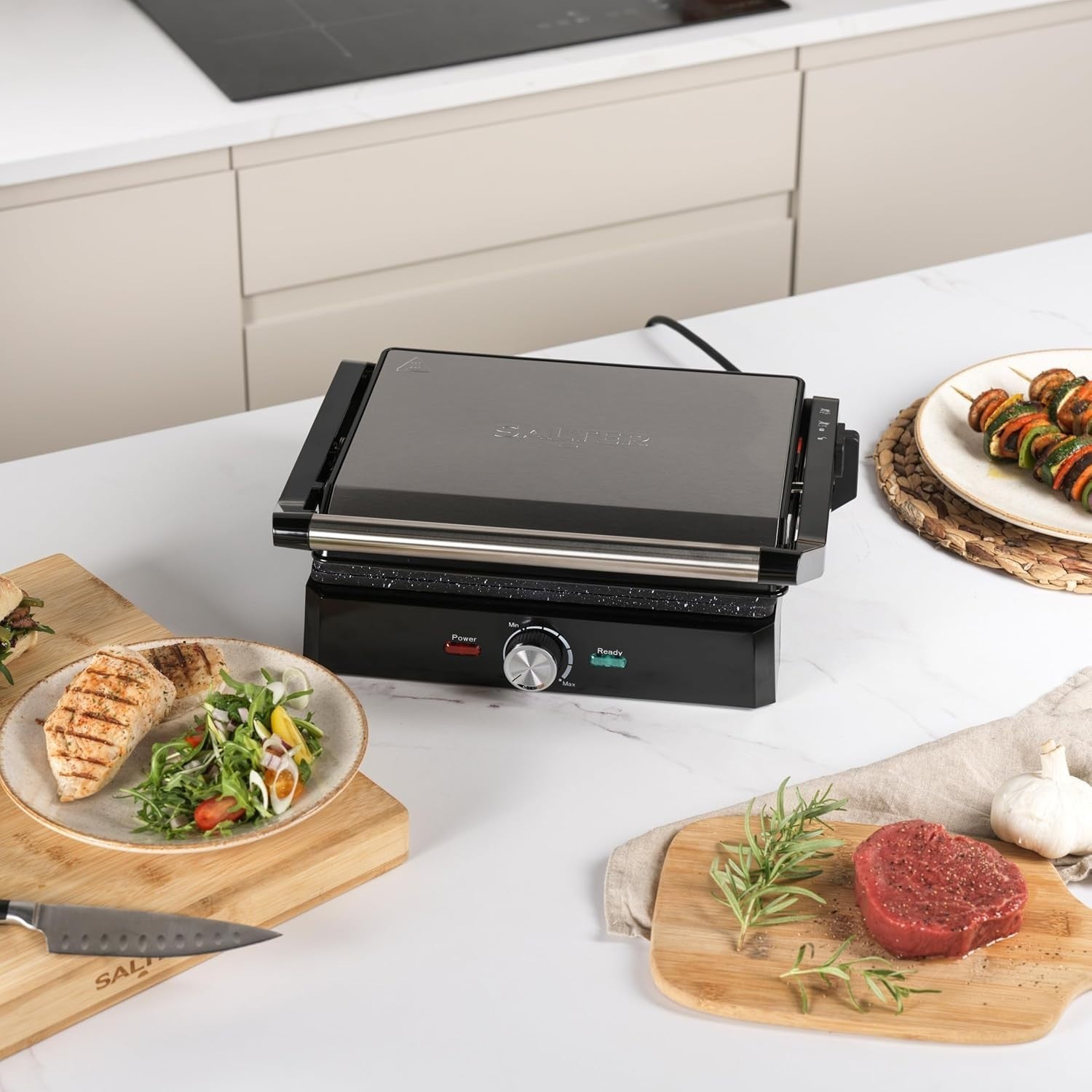 2000W Health Grill & Panini Maker Non-Stick Plates 31.9x34.6cm