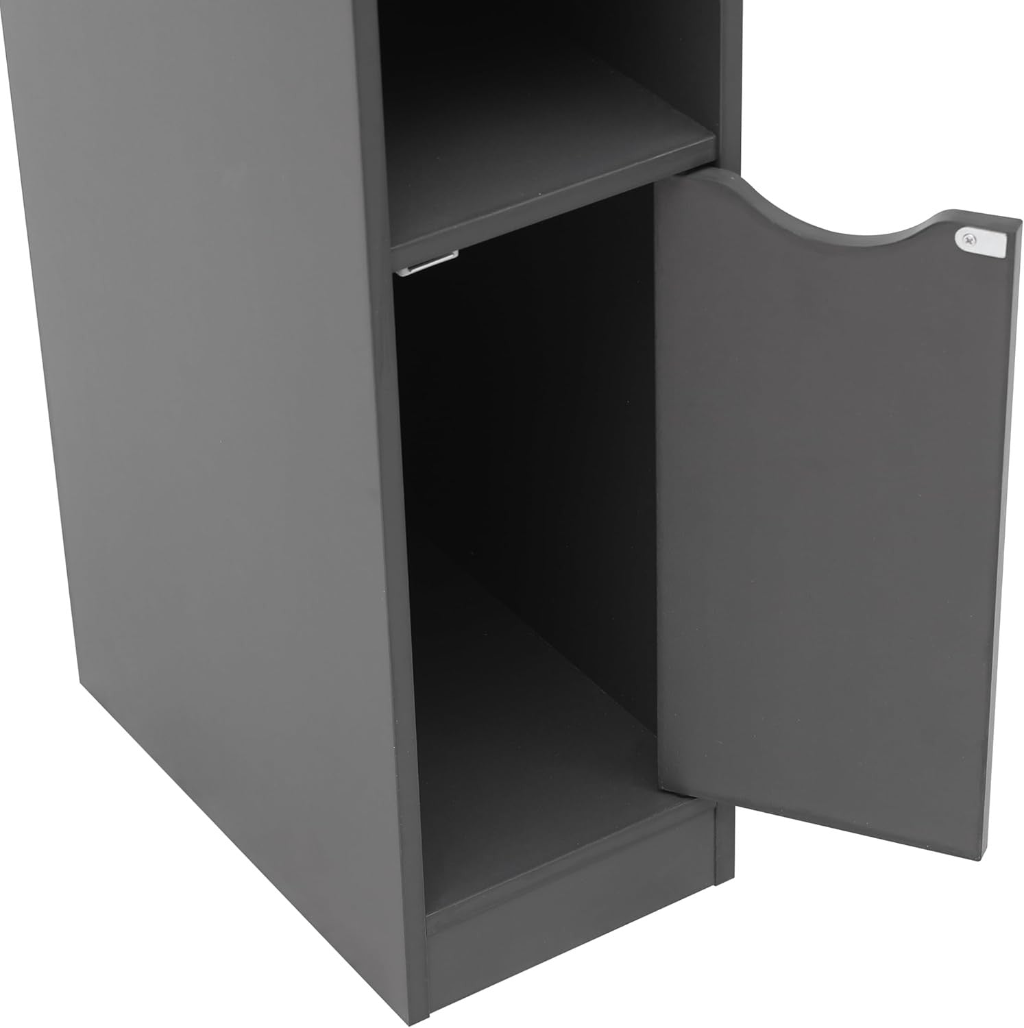 Slim Grey Bedside Table with Drawer & Shelf, Narrow Modern Nightstand Storage