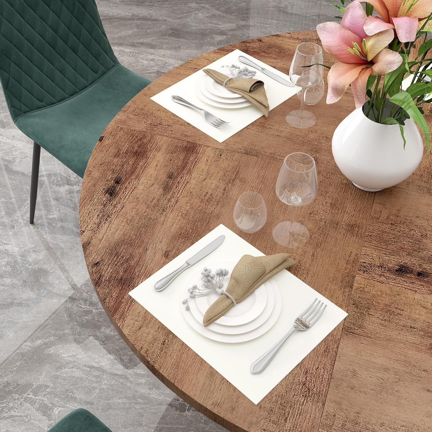Round Rustic Dining Table 6-8 Seater Wood Metal Base Kitchen 120cm