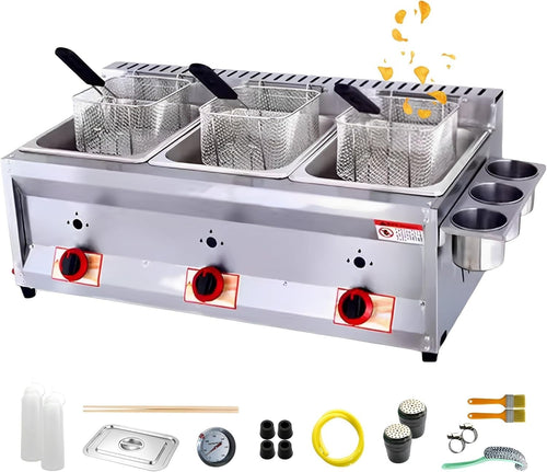 Commercial LPG Gas Deep Fat Fryer 20L Double Tank Stainless Steel (S)