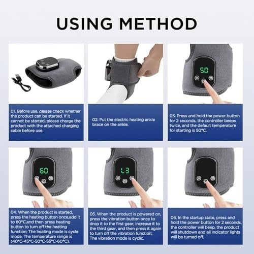 Cordless Foot & Ankle Massager Triple Therapy Vibration Heat Relief