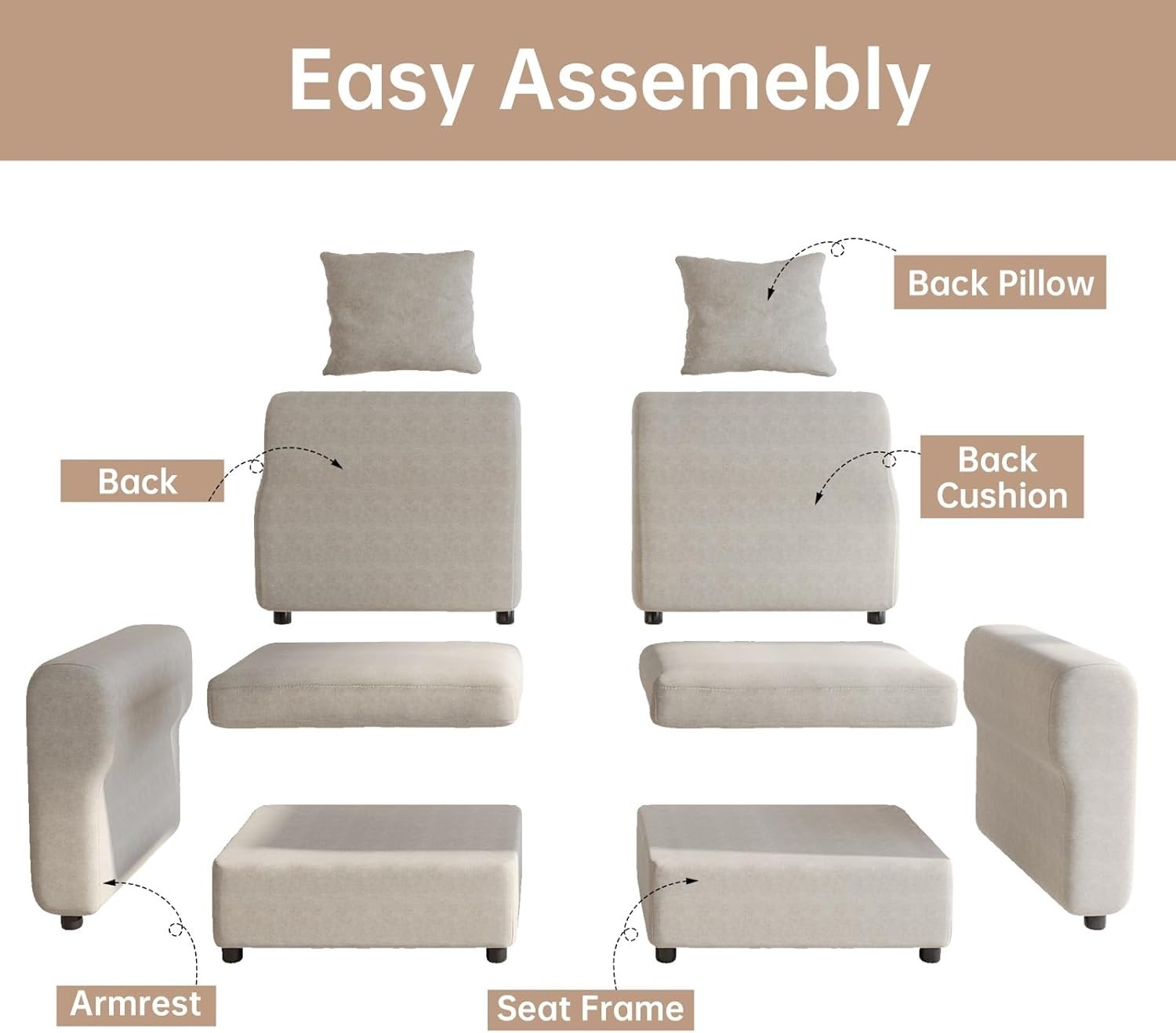 Oversized Velvet 4 Seater Sofa Beige Sectional 380CM Modern Comfy Couch