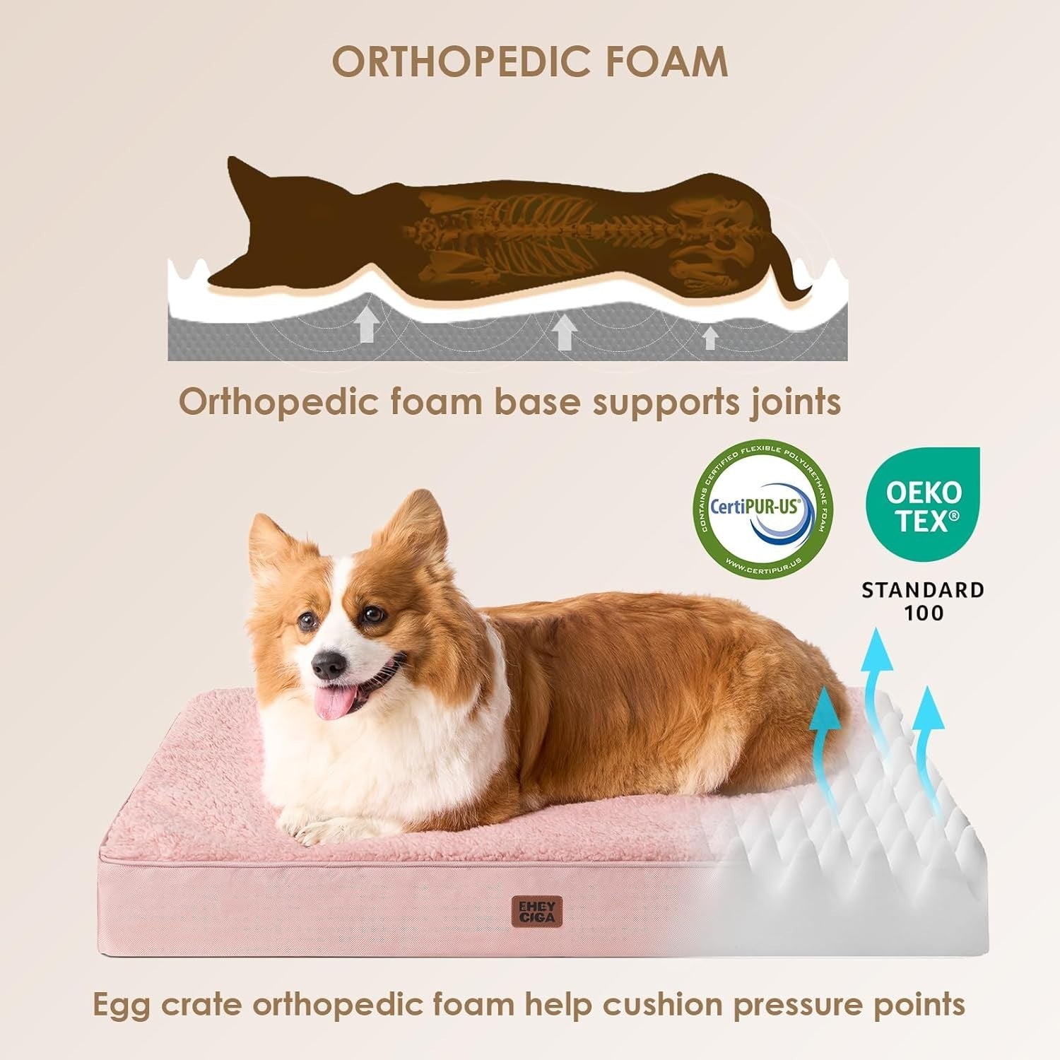 Orthopedic XXL Dog Bed 119x73x9cm Washable Cover Non Slip Pink