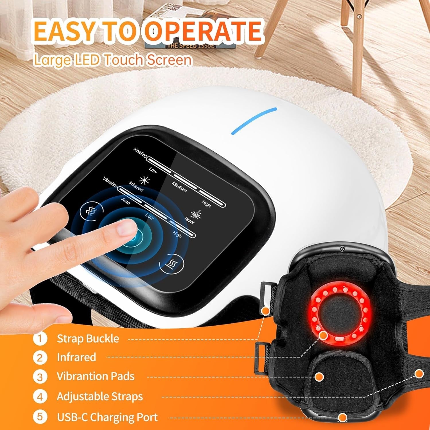 Cordless Knee Massager Vibration Therapy Wrap with Heat Pain Relief Arthritis