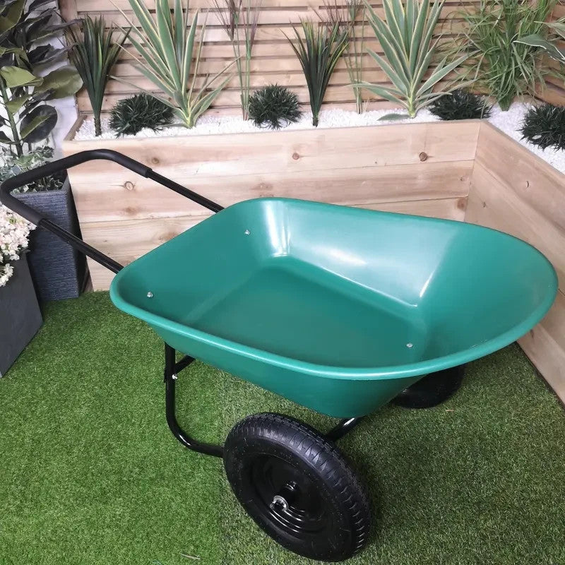 Heavy Duty Garden Wheelbarrow 2-Wheel Pneumatic Tyres Plastic Cart 150kg