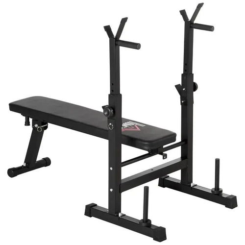 Adjustable Foldable Weight Bench w/ Barbell Rack Dip Station Home Gym