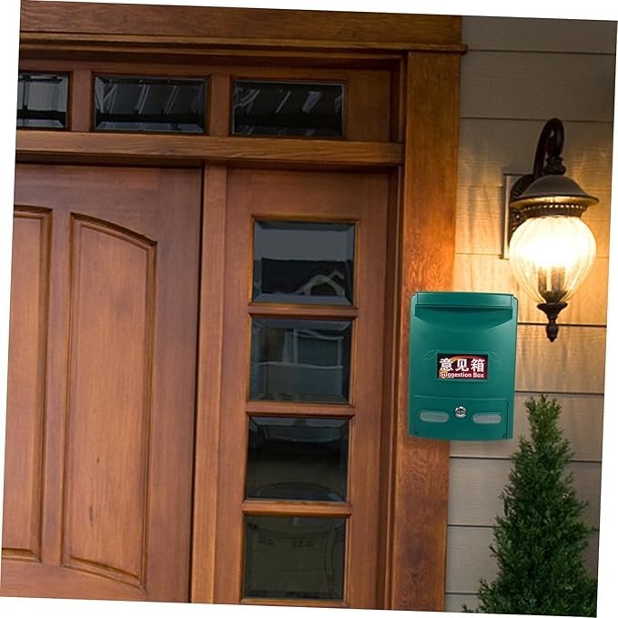 Lockable Wall Mount Mailbox Weatherproof ABS Secure Post Box Green 28.5x21.5x8cm