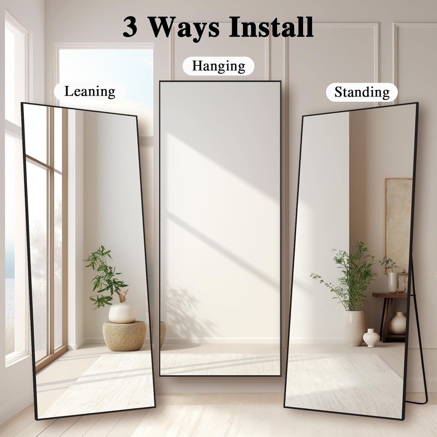 Large Full Length Floor Mirror 179x65cm Black Frame Modern Design