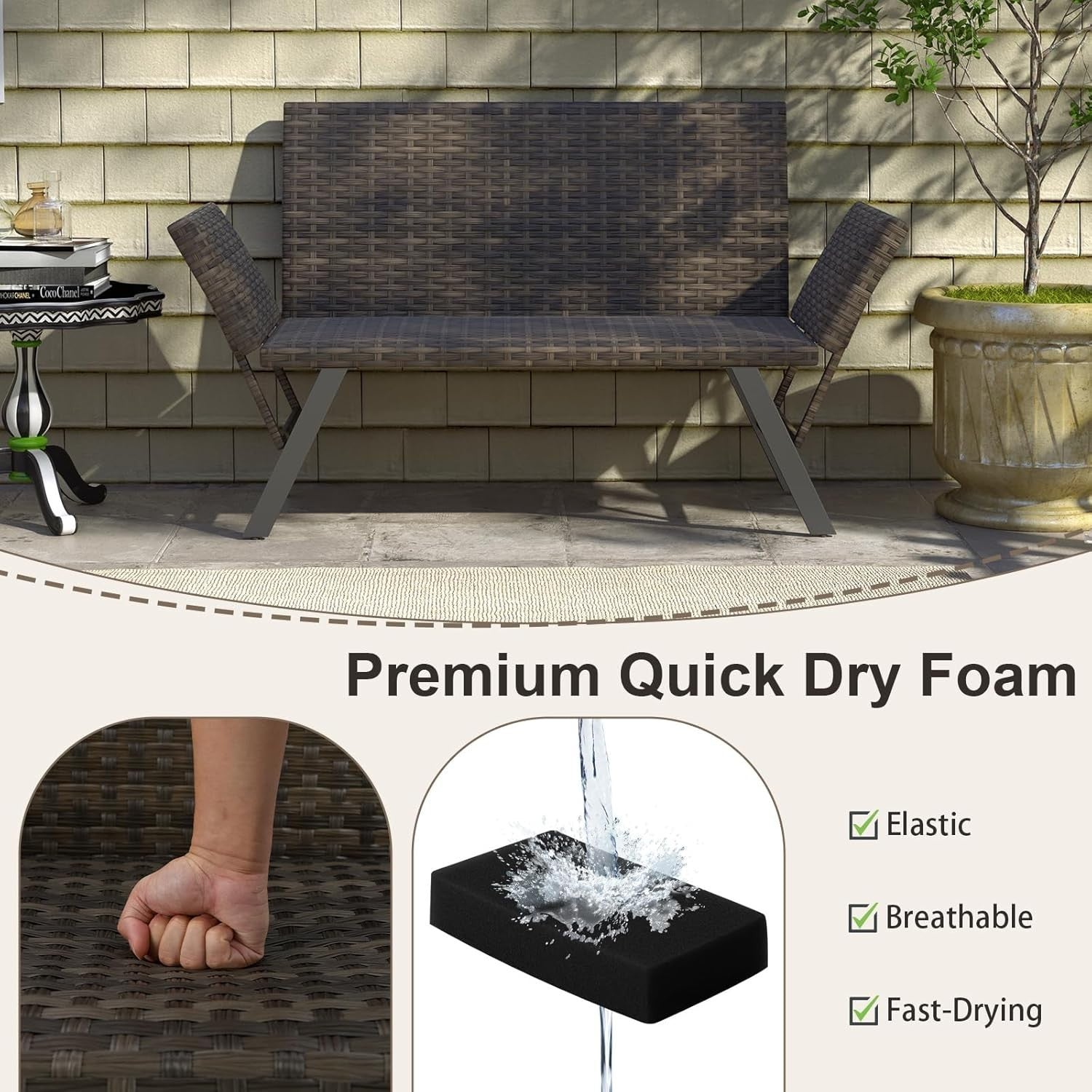 Convertible Rattan Daybed Sofa Lounger with Adjustable Arms for Patio