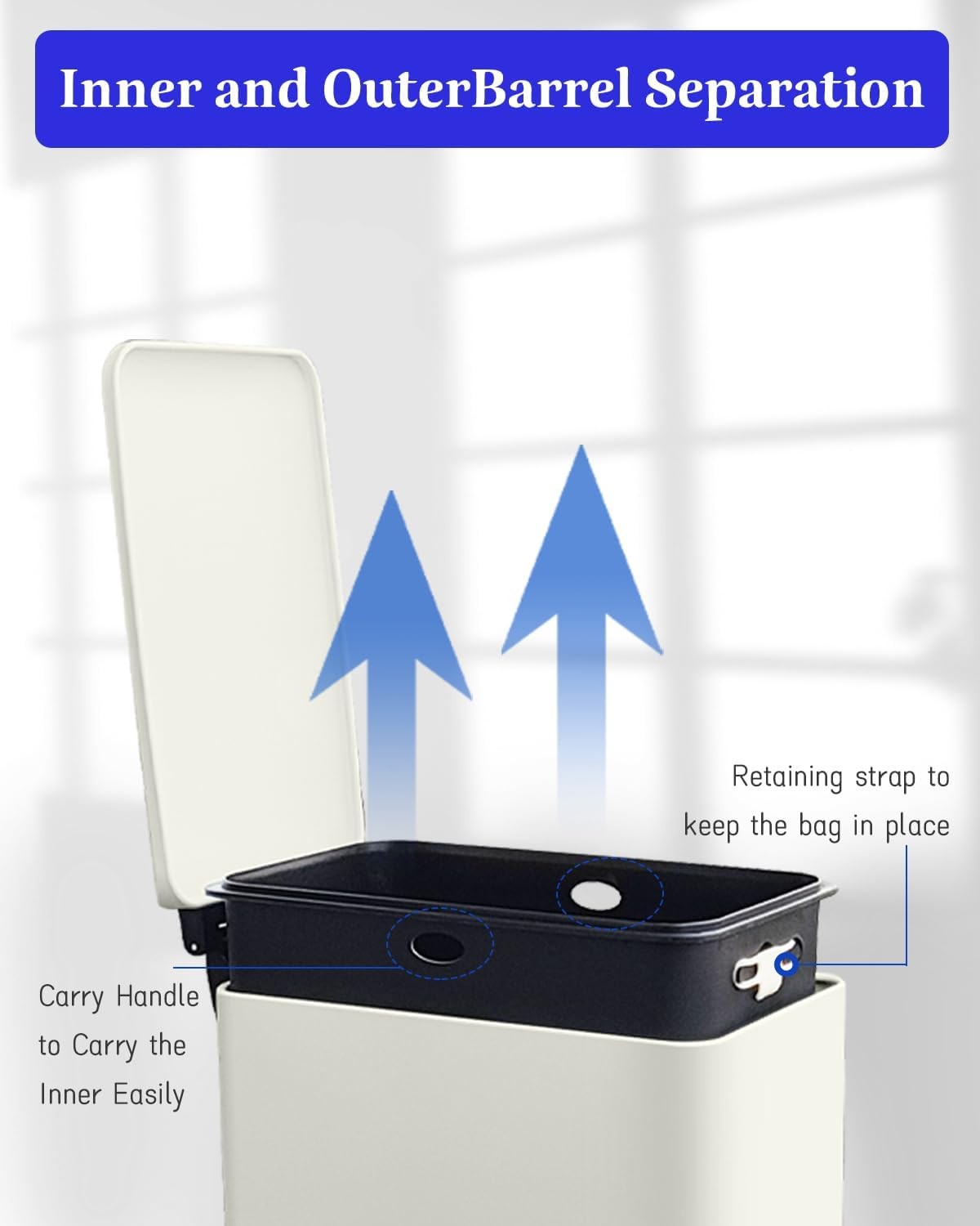17L White Stainless Steel Pedal Bin Slim Bathroom Soft Close Lid