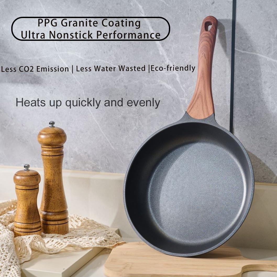 3Pcs Black Granite Non Stick Cookware Set Frying Pan Skillet Saucepan with Lid