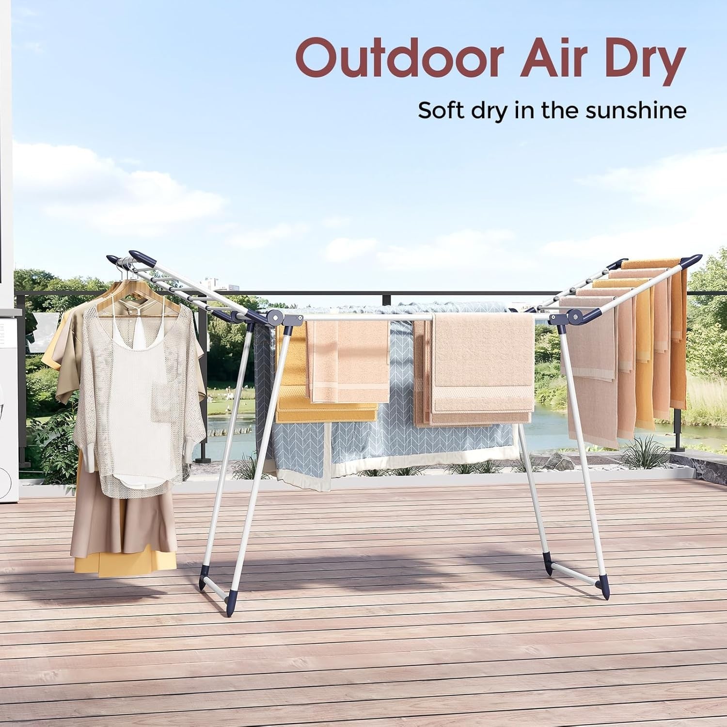 Large Foldable Clothes Airer Winged Drying Rack Indoor Outdoor Space Saving