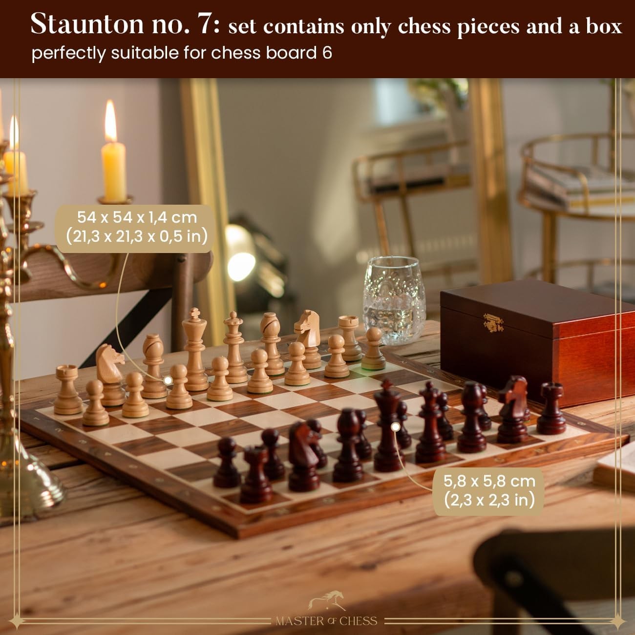 Staunton No.7 Weighted Wooden Chess Pieces with Premium Mahogany Box