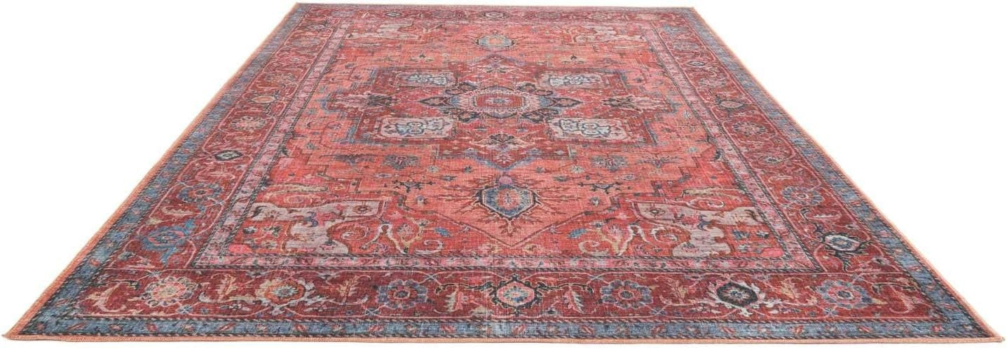 Large Oriental Area Rug 300x400cm Red Blue Low Pile Machine Washable