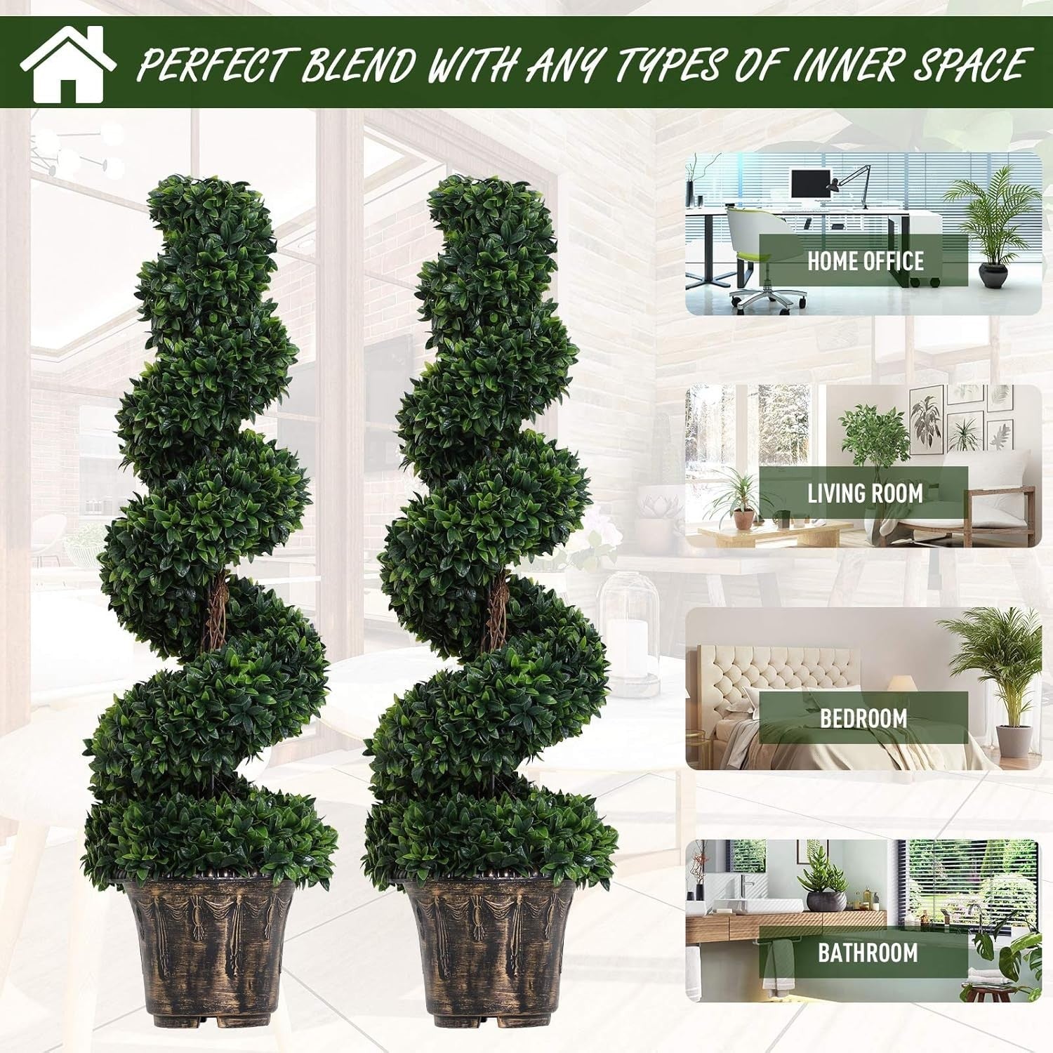 Set of 2 Artificial Boxwood Spiral Trees 120cm Faux Green Potted Topiary Decor