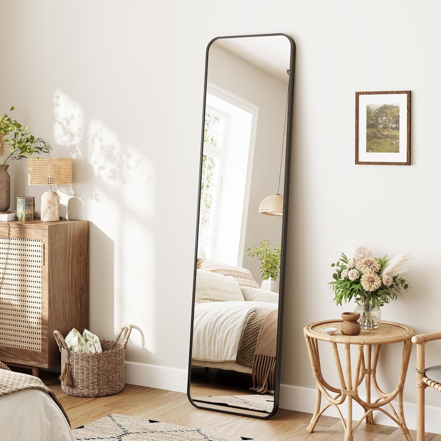 Full Length Rectangular Floor Mirror 150x40cm, Rounded Corners, Freestanding