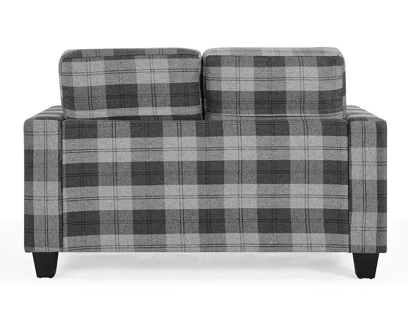 Grey Tartan 2 Seater Fabric Sofa Compact Stylish Wooden Frame UK Cert