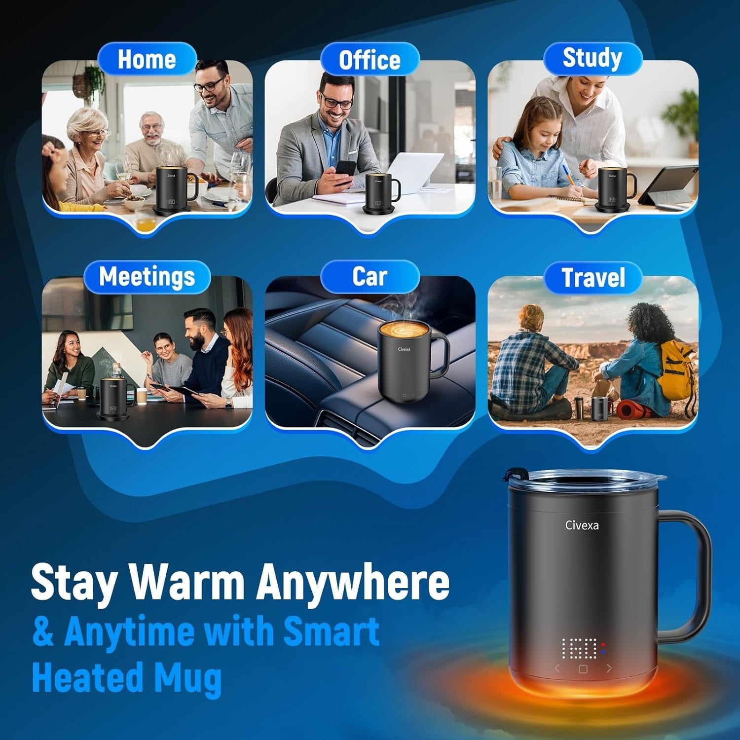 Rechargeable Self Heating Coffee Mug 14oz Temp Control