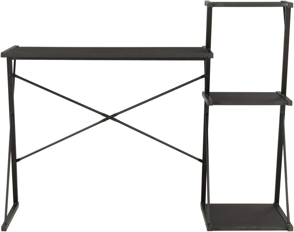 Modern Black Computer Desk with Shelves 116x50x93cm Office Workstation