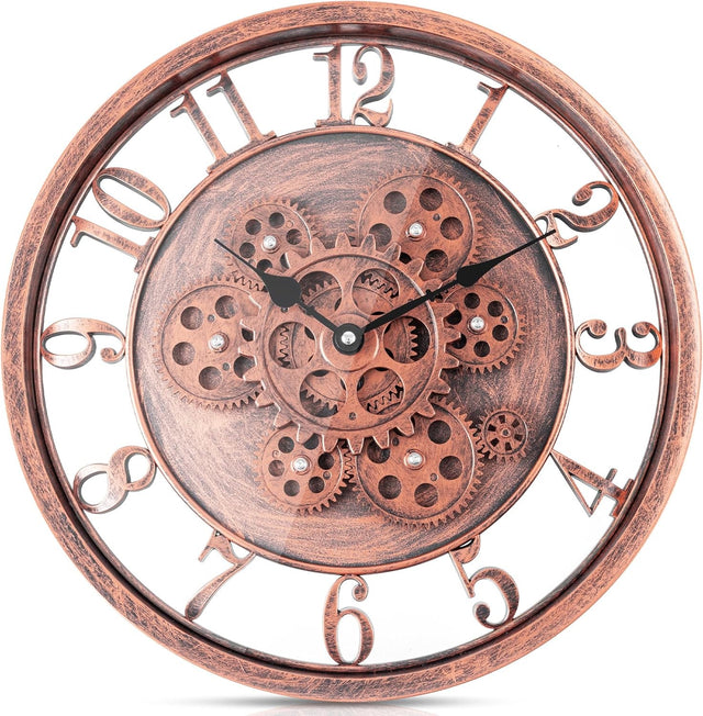 38cm Bronze Rose Gold Moving Gears Wall Clock Vintage Rustic Industrial Decor