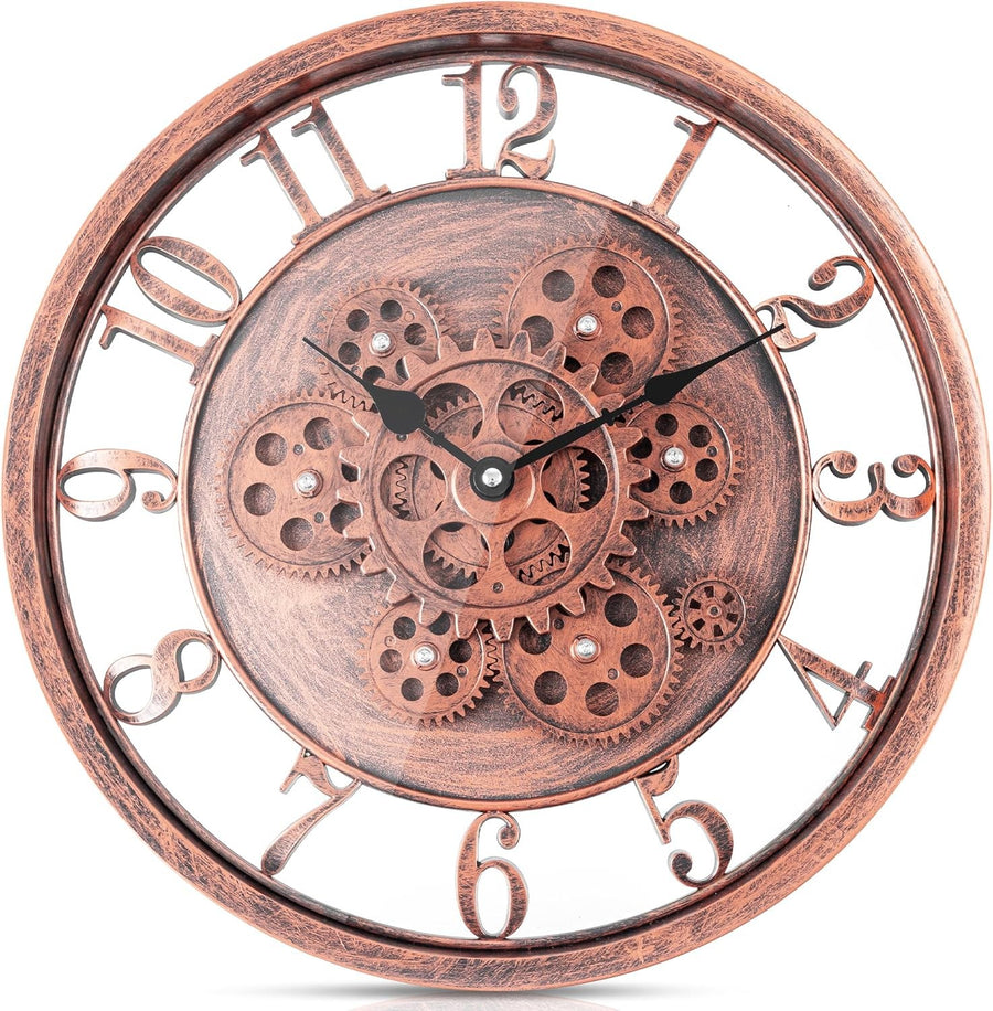 38cm Bronze Rose Gold Moving Gears Wall Clock Vintage Rustic Industrial Decor