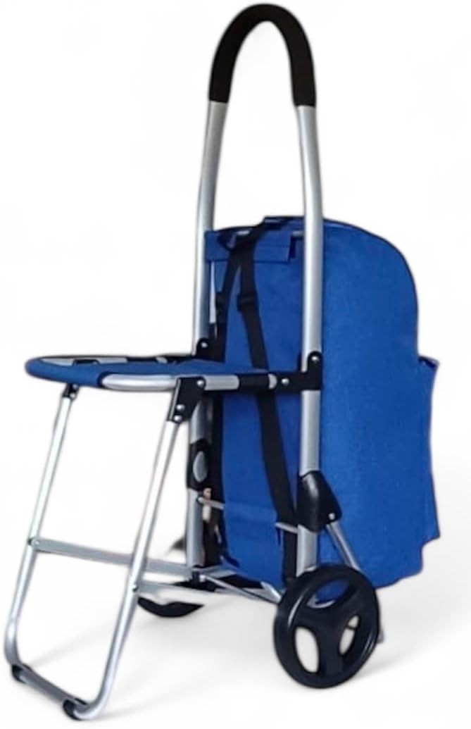 30L Aluminium Shopping Trolley with Seat Blue Foldable Grocery Cart