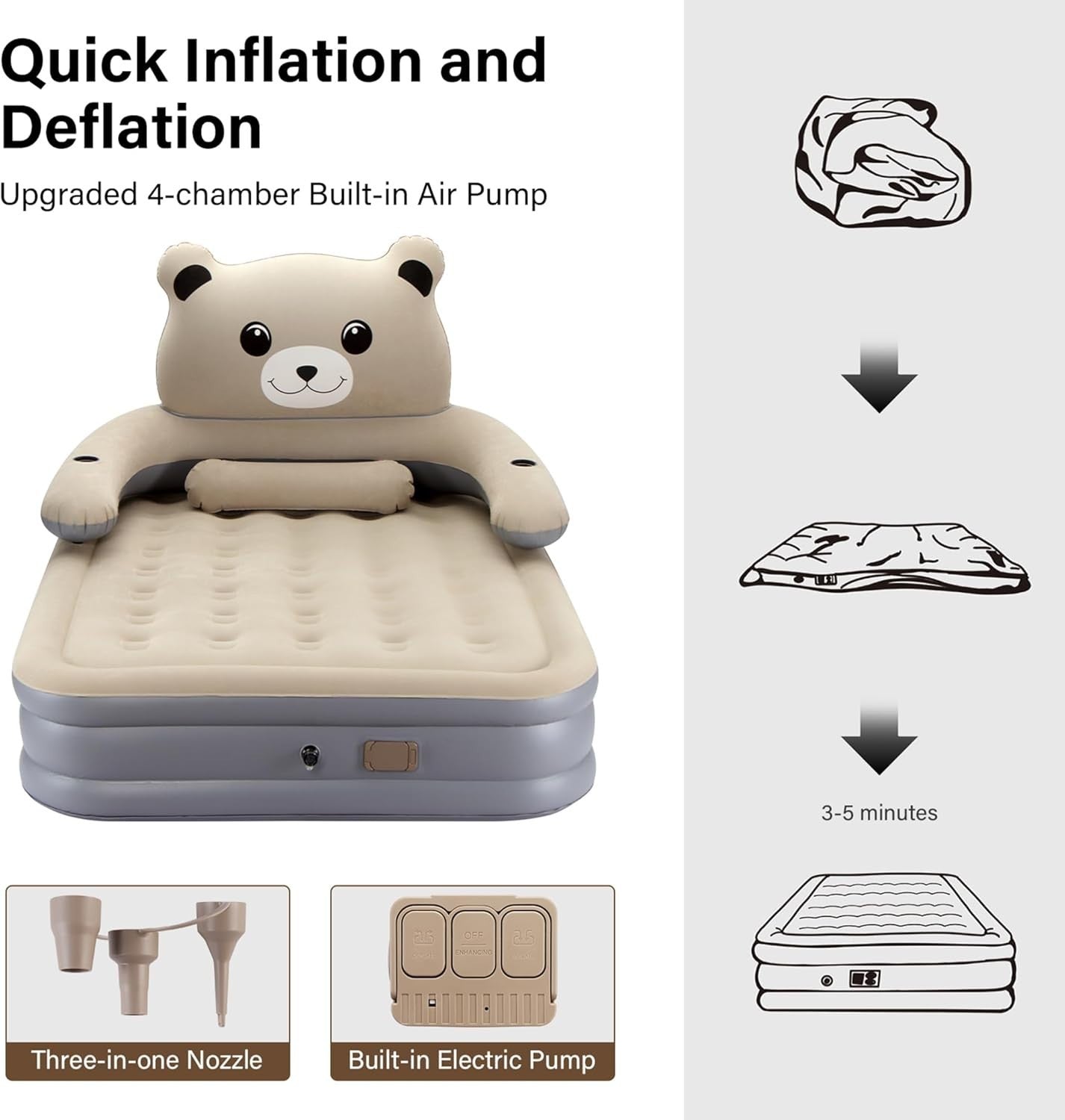 Double Inflatable Air Mattress with Electric Pump, Headboard & Cup Holder