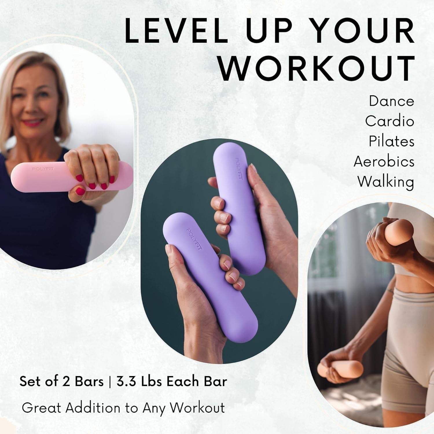 Light Dumbbell Bars Pair 3.3lb Non Slip Hand Weights Yoga Fitness