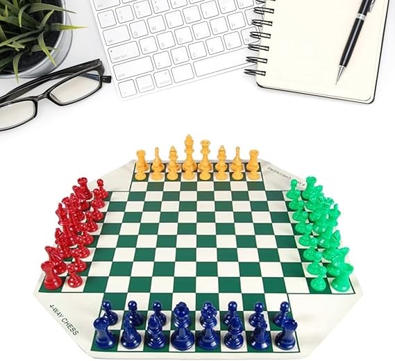 4-Player Leather Chess Board Set Portable Strategy Game for Family & Parties
