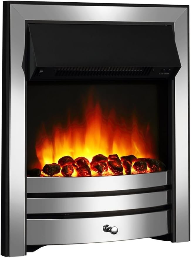 Electric Fireplace Suite 48" Remote LED Fire 1.8kW Heater White Chrome