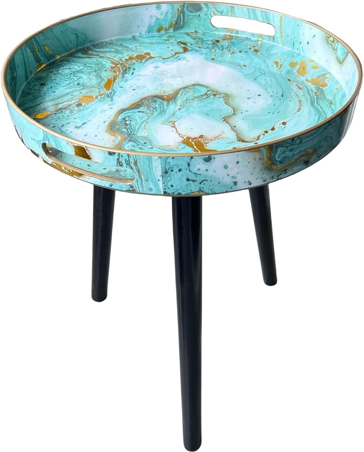 Round Side Table with Detachable Legs – 50x38x38cm Marble Green