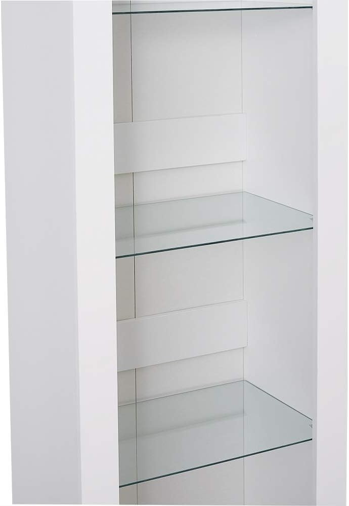 Tall LED Display Cabinet with Glass Shelves Modern High Gloss Storage Unit