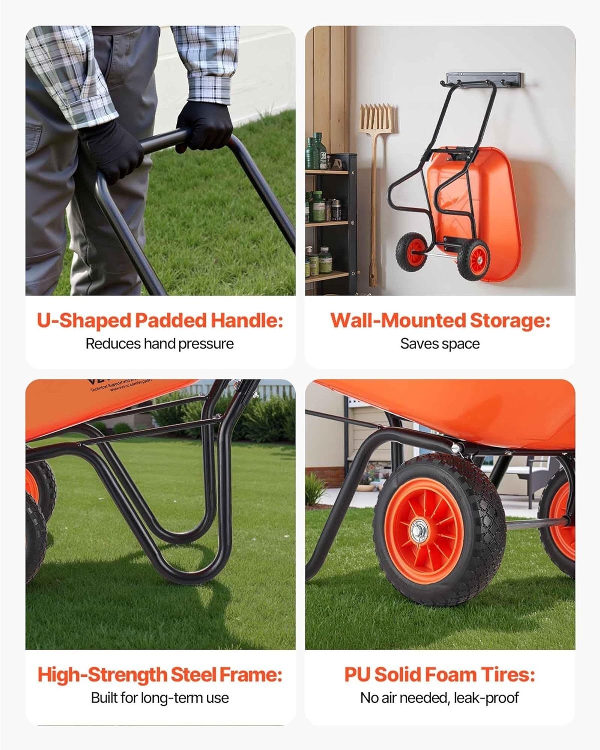 85L 2-Wheel Garden Wheelbarrow & Orange Heavy Duty Cart w/ 397lb Capacity