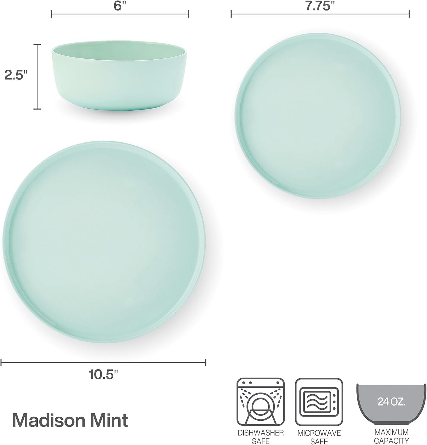 12pc Bone China Dinnerware Set Mint Green Lightweight Plates Bowls Service for 4