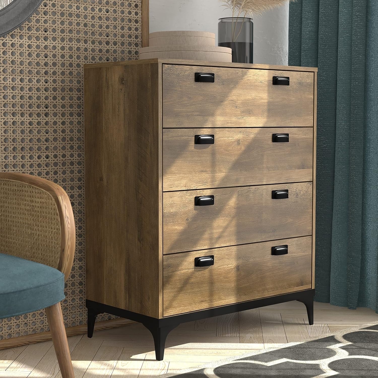 4 Drawer Chest Knotty Oak Storage Cabinet Hallway Bedroom Organizer