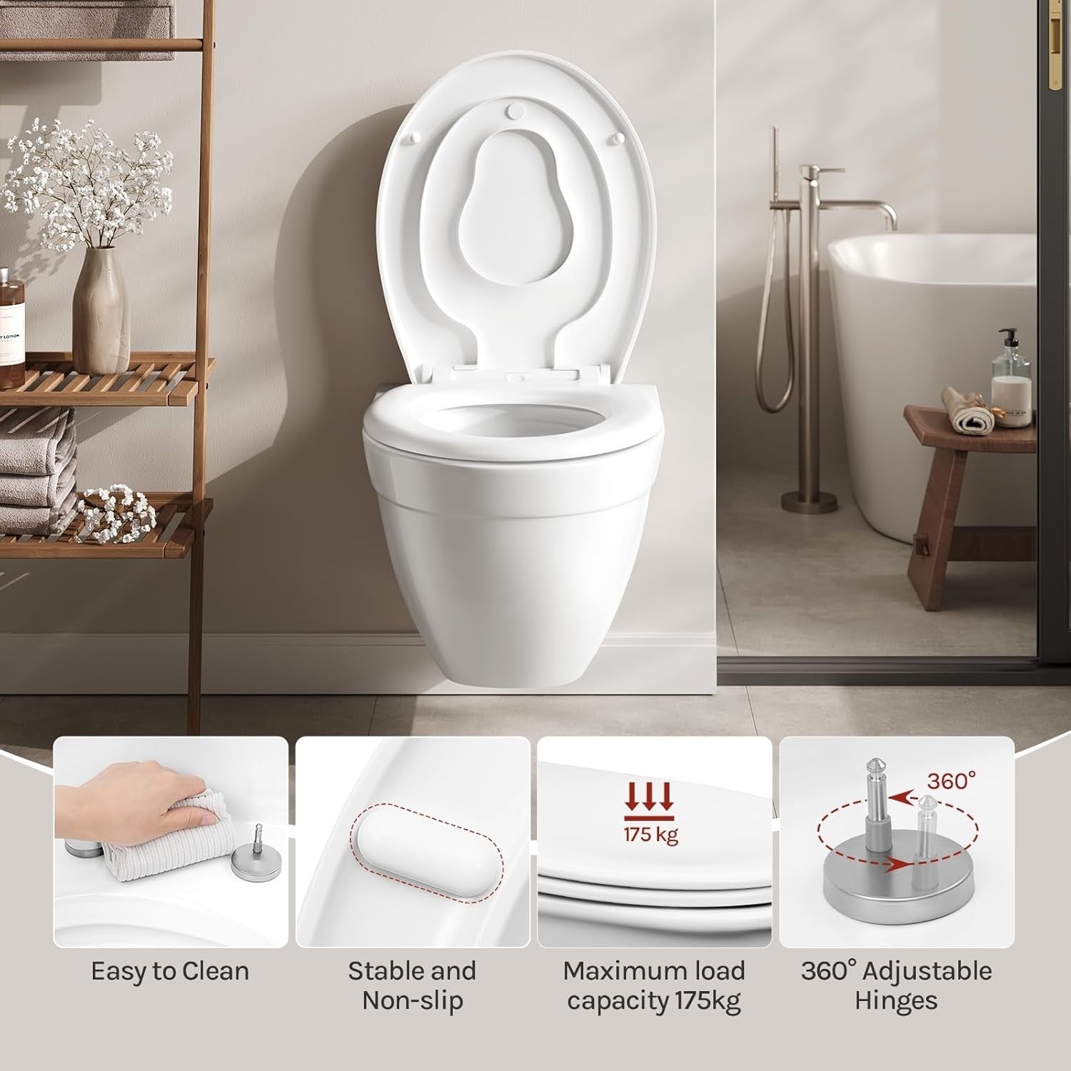 Family Toilet Seat Soft Close Toddler Child Seat Quick Release Adjustable White