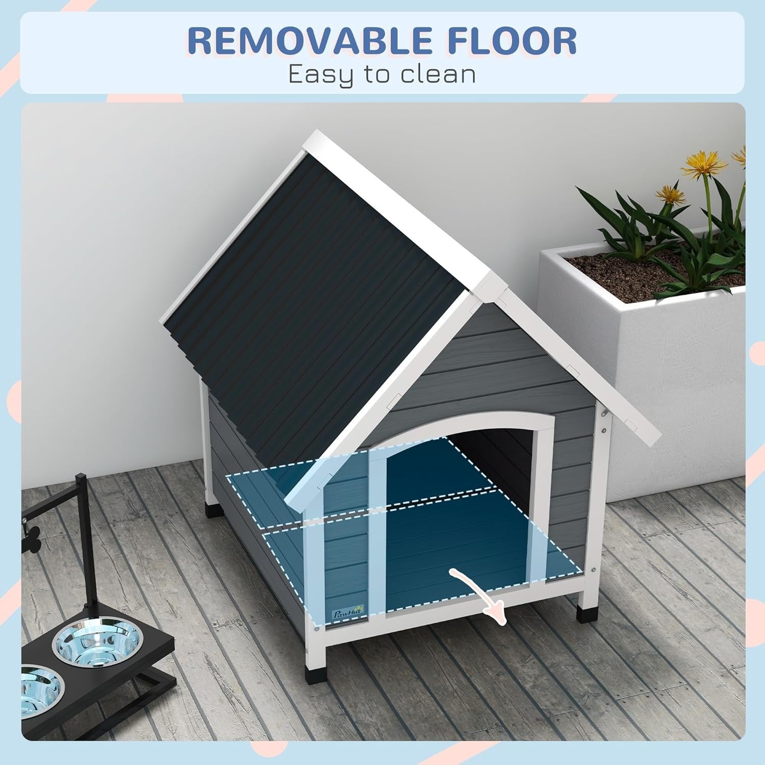 Outdoor Wooden Dog House Elevated Shelter Waterproof Kennel for Medium Dogs