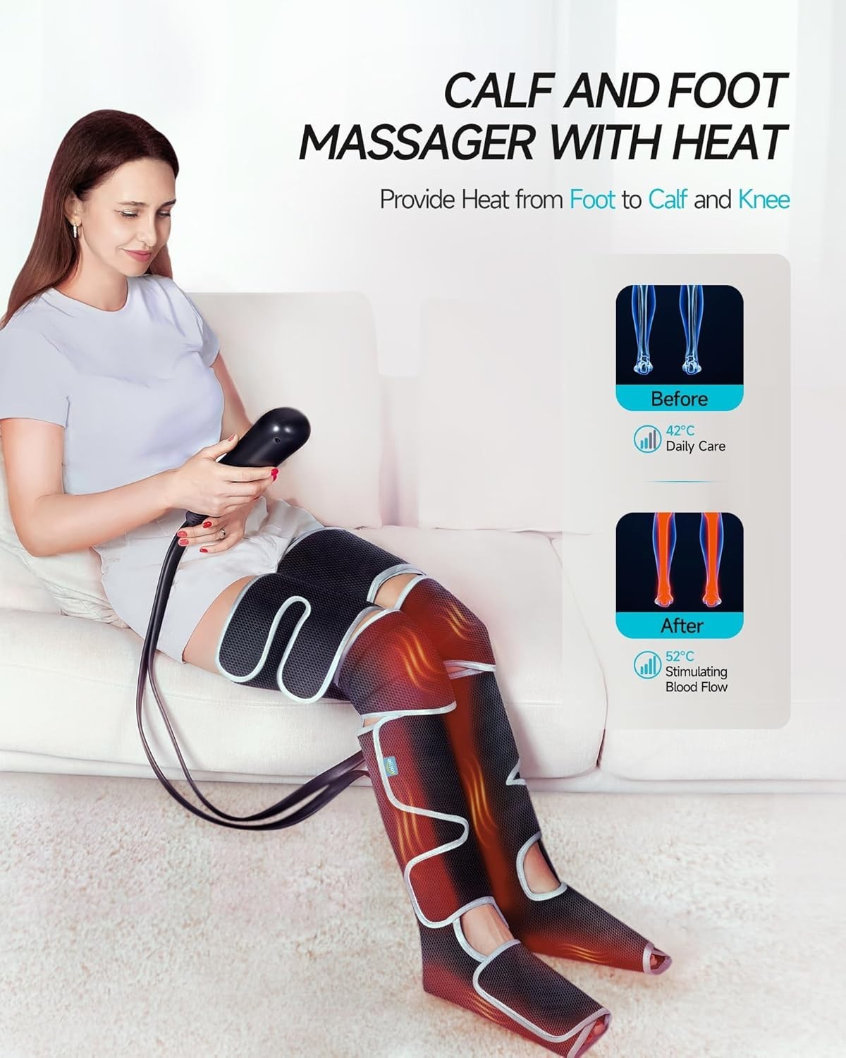 Leg Massager for Circulation with Heat, Compression & Foot Pain Relief