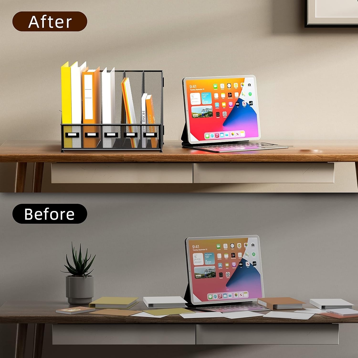 Metal Desk Organizer with 5 Compartments – Magazine, File & Letter Holder