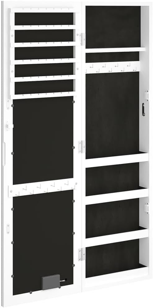 Wall Mounted LED Mirror Jewelry Cabinet Lockable Storage Armoire White