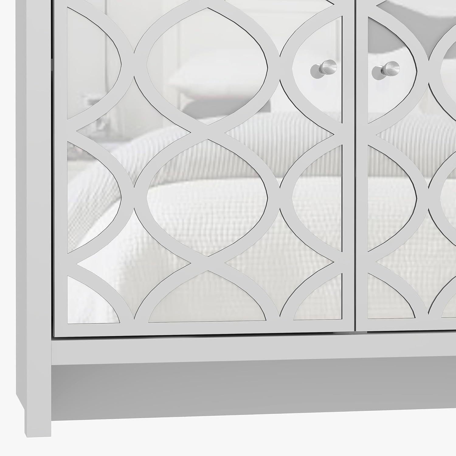 White 2 Door Sideboard Mirror Front Cabinet Modern Storage Unit Hallway