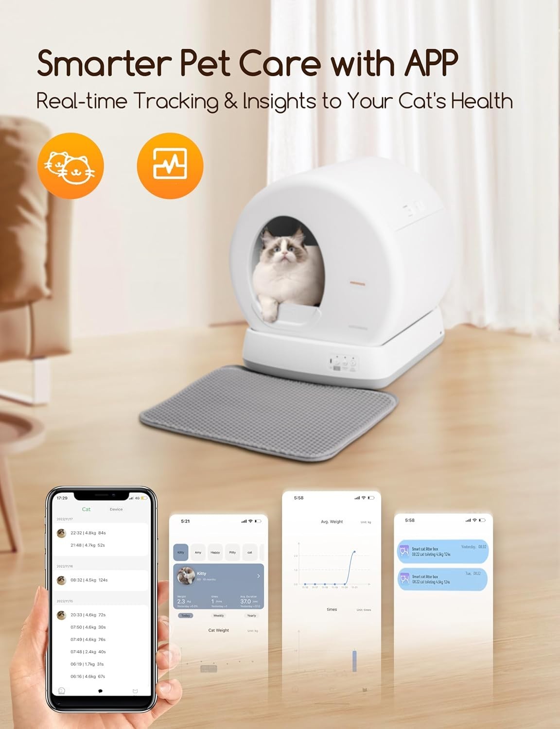 Smart Self Cleaning Cat Litter Box App Control Multi Cat Odor Free
