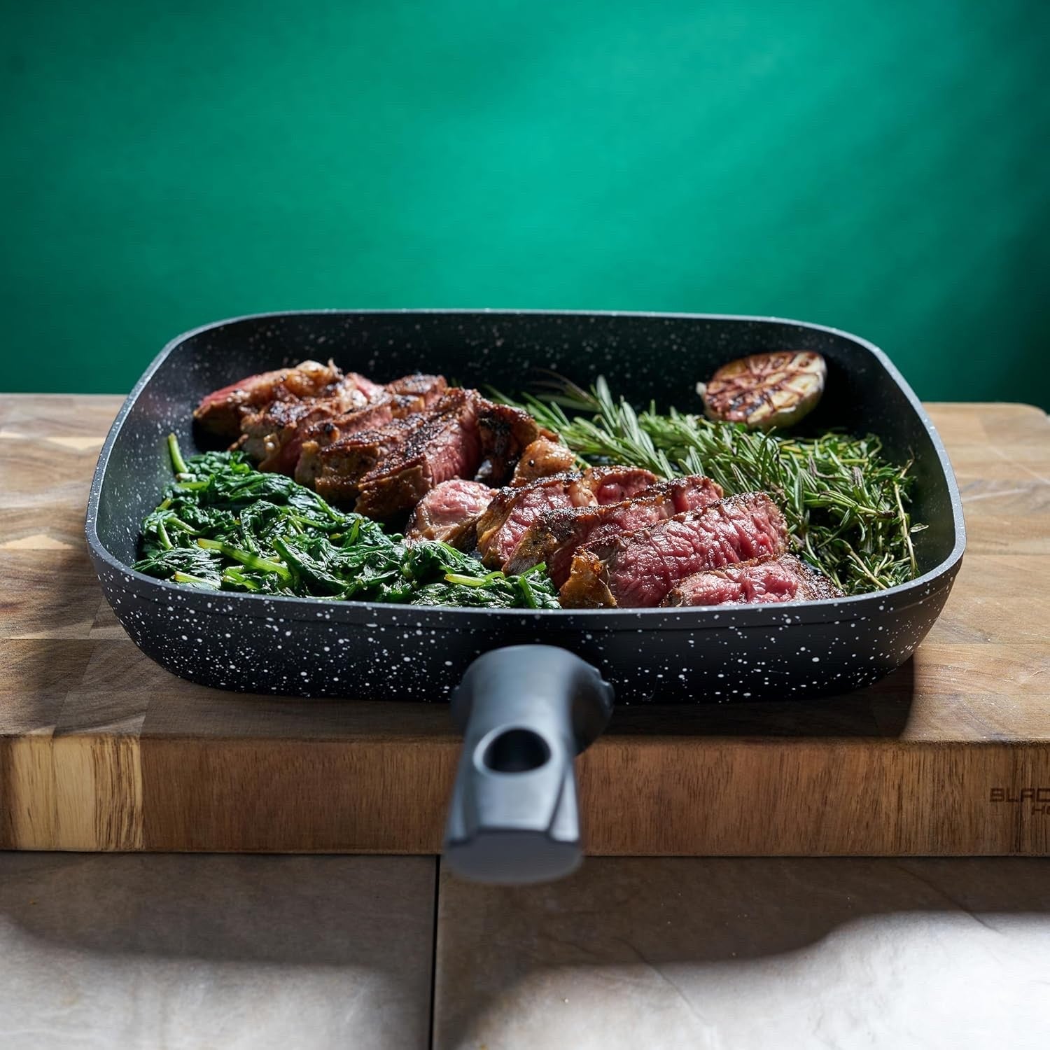 28cm Black Marble Non-Stick Griddle Pan Induction Safe with Cool Touch Handle